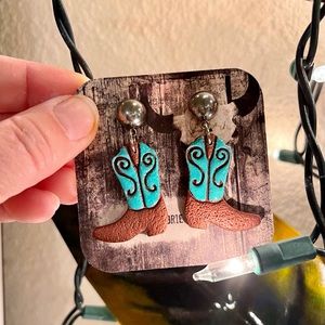 Clay cowgirl/western boot earrings